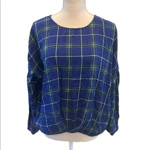 Umgee Blue & Green Plaid Rayon Top